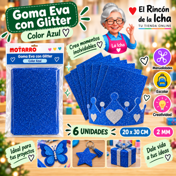 RI-0005663 Goma Eva con Glitter Azul 20 x 30 cm 2 mm - 6 Unidades Motarro