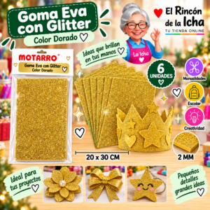 RI-0005665 Goma Eva con Glitter Dorada 20 x 30 cm 2 mm - 6 Unidades Motarro