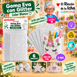 RI-0005666 Goma Eva con Glitter Blanca 20 x 30 cm 2 mm - 6 Unidades Motarro