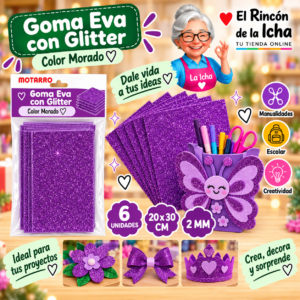 RI-0005669 Goma Eva con Glitter Morada 20 x 30 cm 2 mm - 6 Unidades Motarro