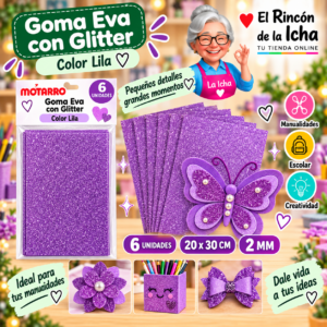 RI-0005670 Goma Eva con Glitter Lila 20 x 30 cm 2 mm - 6 Unidades Motarro