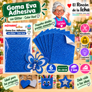 RI-0005680 Goma Eva Adhesiva con Glitter Azul 20 x 30 cm 2 mm - 6 Unidades Motarro