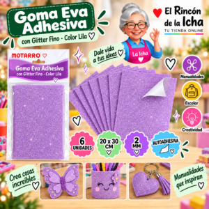 RI-0005682 Goma Eva Adhesiva con Glitter Fino Lila 20 x 30 cm 2 mm - 6 Unidades Motarro