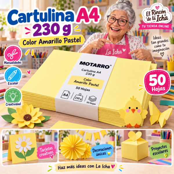 RI-0005687 Cartulina A4 230 g Amarillo Pastel - 50 Hojas Motarro