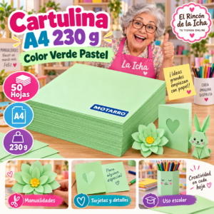 RI-0005688 Cartulina A4 230 g Verde Pastel - 50 Hojas Motarro