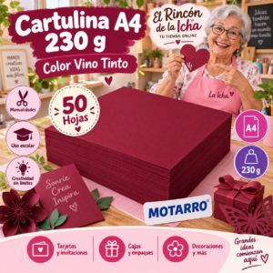 RI-0005693 Cartulina A4 230 g Vino Tinto - 50 Hojas Motarro