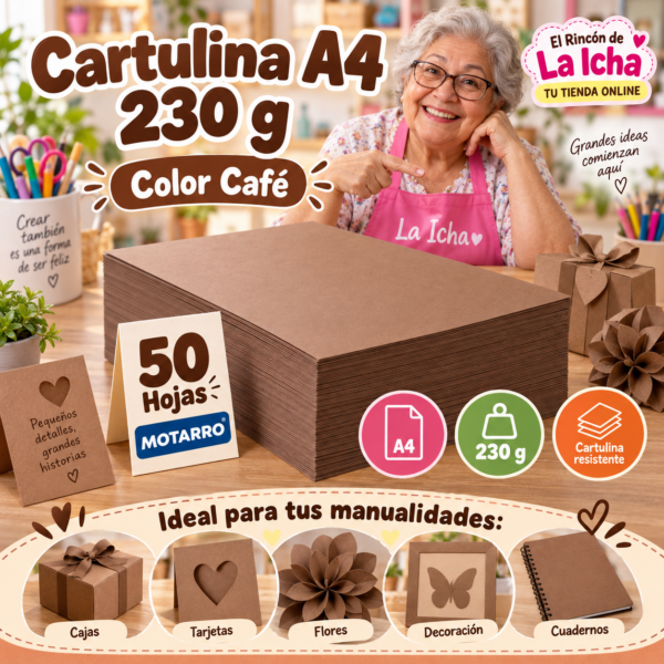 RI-0005697 Cartulina A4 230 g Café - 50 Hojas Motarro