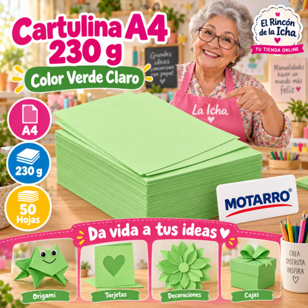 RI-0005698 Cartulina A4 230 g Verde Claro - 50 Hojas Motarro