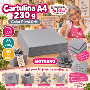 RI-0005700 Cartulina A4 230 g Plata Gris - 50 Hojas Motarro