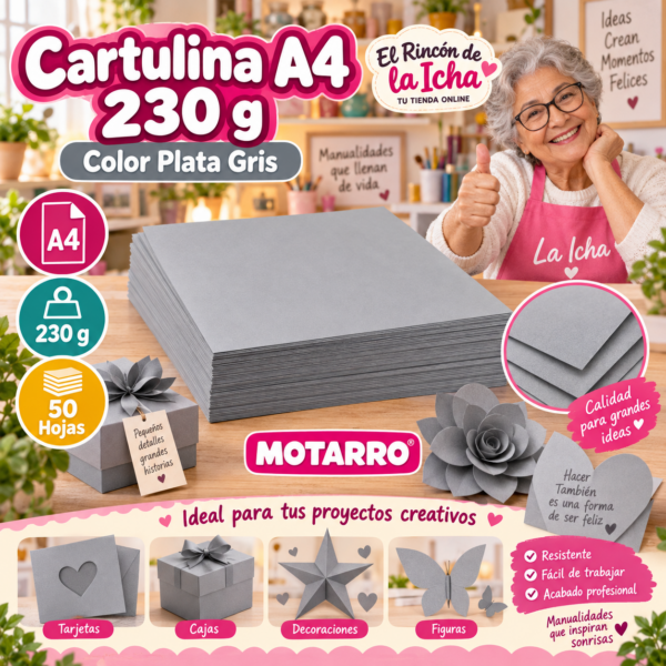 RI-0005700 Cartulina A4 230 g Plata Gris - 50 Hojas Motarro