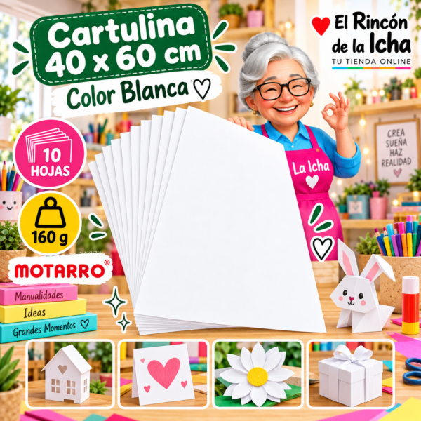 RI-0005702 Cartulina 40 x 60 cm 160 g Blanca - 10 Hojas Motarro