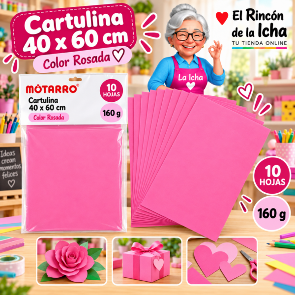 RI-0005703 Cartulina 40 x 60 cm 160 g Rosada - 10 Hojas Motarro