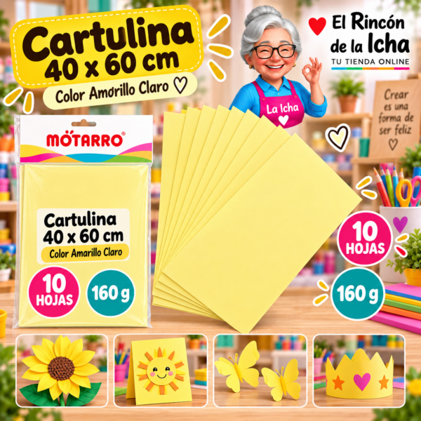 RI-0005704 Cartulina 40 x 60 cm 160 g Amarillo Claro - 10 Hojas Motarro