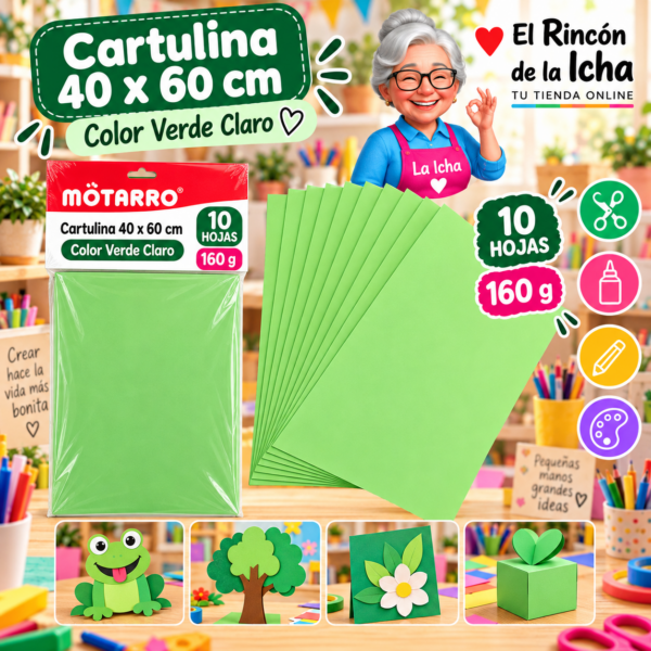 RI-0005705 Cartulina 40 x 60 cm 160 g Verde Claro - 10 Hojas Motarro