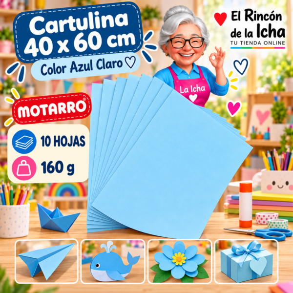 RI-0005706 Cartulina 40 x 60 cm 160 g Azul Claro - 10 Hojas Motarro