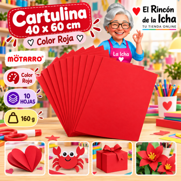RI-0005708 Cartulina 40 x 60 cm 160 g Roja - 10 Hojas Motarro