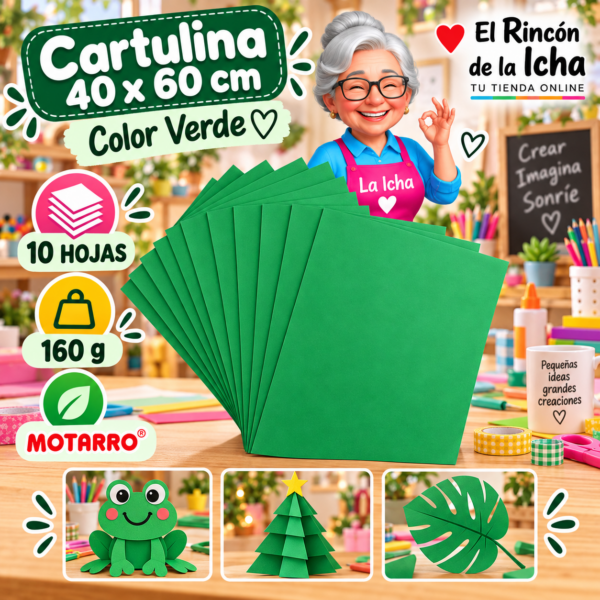 RI-0005714 Cartulina 40 x 60 cm 160 g Verde - 10 Hojas Motarro