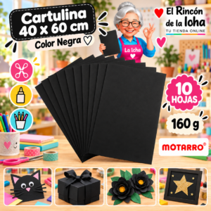 RI-0005715 Cartulina 40 x 60 cm 160 g Negra - 10 Hojas Motarro