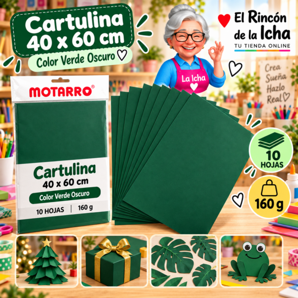 RI-0005716 Cartulina 40 x 60 cm 160 g Verde Oscuro - 10 Hojas Motarro