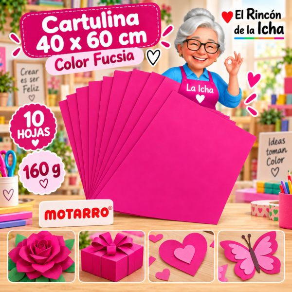 RI-0005717 Cartulina 40 x 60 cm 160 g Fucsia - 10 Hojas Motarro