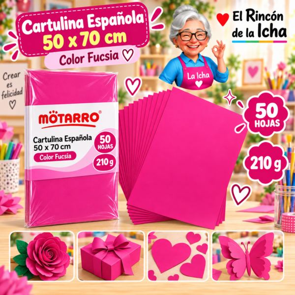 RI-0005719 Cartulina Española 50 x 70 cm 210 g Fucsia - 50 Hojas Motarro