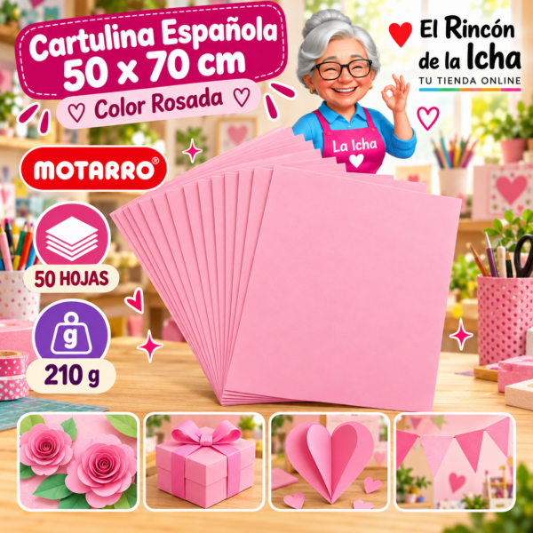 Cartulina Española 50 x 70 cm 210 g Rosada - 50 Hojas Motarro