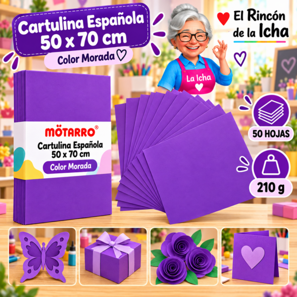 RI-0005721 Cartulina Española 50 x 70 cm 210 g Morada - 50 Hojas Motarro