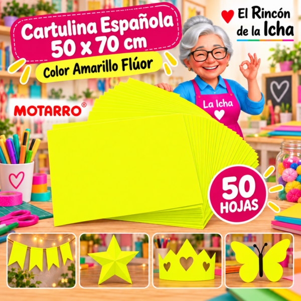 RI-0005723 Cartulina Española 50 x 70 cm Amarillo Flúor - 50 Hojas Motarro