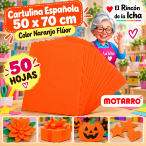 RI-0005725 Cartulina Española 50 x 70 cm Naranjo Flúor - 50 Hojas Motarro