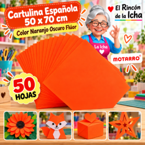 RI-0005726 Cartulina Española 50 x 70 cm Naranjo Oscuro Flúor - 50 Hojas Motarro