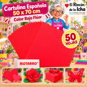 RI-0005729 Cartulina Española 50 x 70 cm Rojo Flúor - 50 Hojas Motarro
