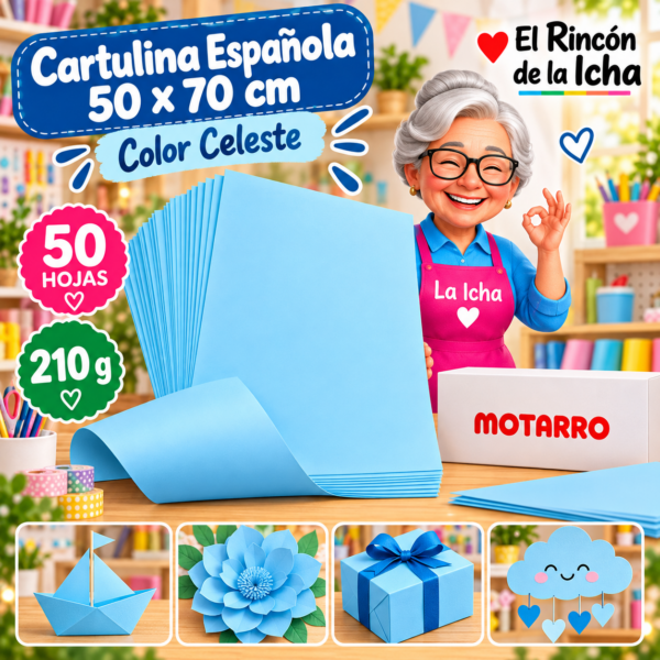 RI-0005731 Cartulina Española 50 x 70 cm 210 g Celeste - 50 Hojas Motarro