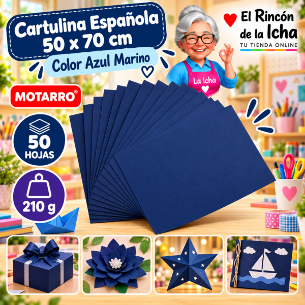 RI-0005732 Cartulina Española 50 x 70 cm 210 g Azul Marino - 50 Hojas Motarro