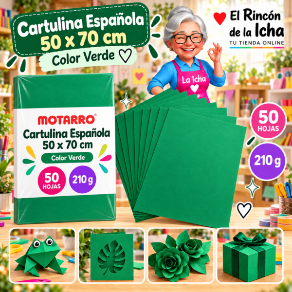 Cartulina Española 50 x 70 cm 210 g Verde - 50 Hojas Motarro