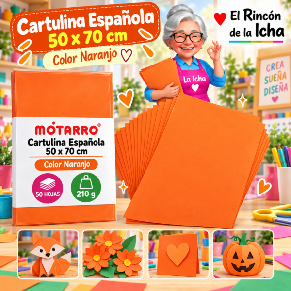 Cartulina Española 50 x 70 cm 210 g Naranjo - 50 Hojas Motarro