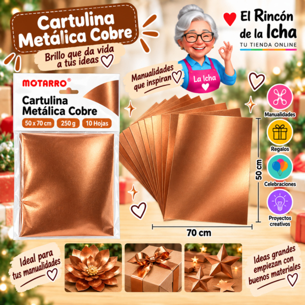 RI-0005737 Cartulina Metálica 50 x 70 cm 250 g Cobre - 10 Hojas Motarro