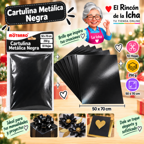 RI-0005738 Cartulina Metálica 50 x 70 cm 250 g Negra - 10 Hojas Motarro