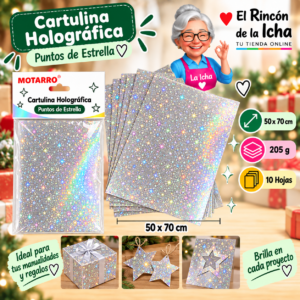 RI-0005739 Cartulina Metálica Holográfica 50 x 70 cm 205 g Puntos de Estrella - 10 Hojas Motarro