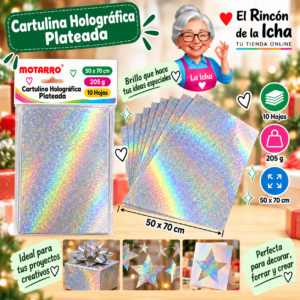 RI-0005740 Cartulina Metálica Holográfica 50 x 70 cm 205 g Plateada - 10 Hojas Motarro