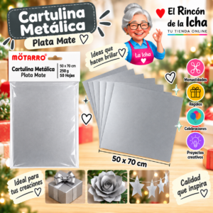 RI-0005748 Cartulina Metálica 50 x 70 cm 250 g Plata Mate - 50 Hojas Motarro
