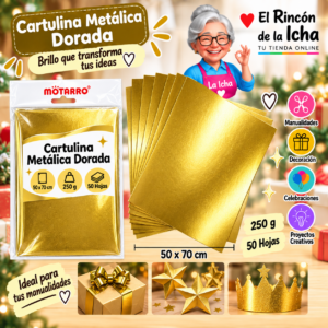 RI-0005749 Cartulina Metálica 50 x 70 cm 250 g Dorada - 50 Hojas Motarro