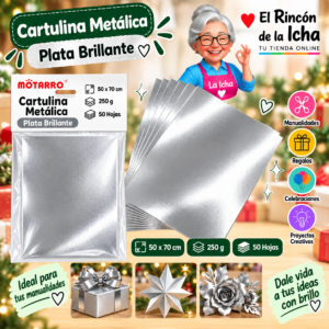 RI-0005750 Cartulina Metálica 50 x 70 cm 250 g Plata Brillante - 50 Hojas Motarro