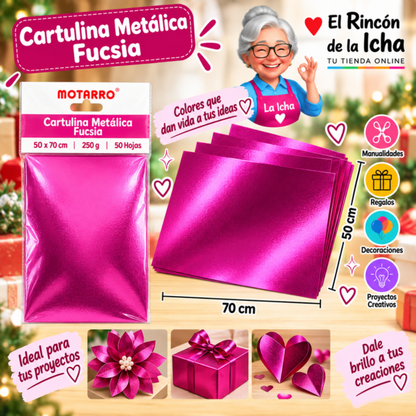 RI-0005751 Cartulina Metálica 50 x 70 cm 250 g Fucsia - 50 Hojas Motarro