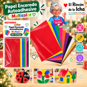 RI-0005752 Papel Encerado Autoadhesivo A4 Multicolor - 10 Hojas Motarro
