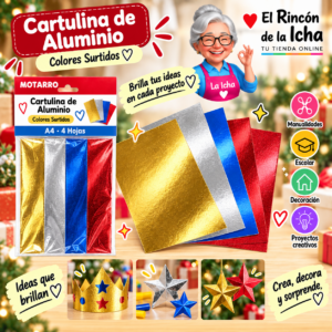 RI-0005753 Cartulina de Aluminio A4 Colores Surtidos - 4 Hojas Motarro