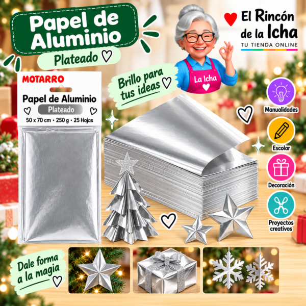 RI-0005754 Papel de Aluminio 50 x 70 cm 250 g Plateado - 25 Hojas Motarro