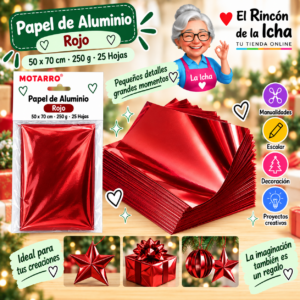 RI-0005755 Papel de Aluminio 50 x 70 cm 250 g Rojo - 25 Hojas Motarro