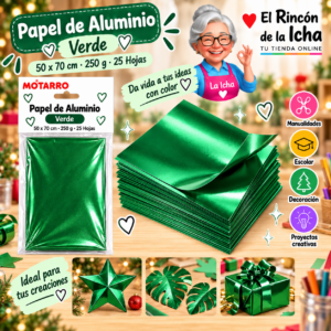 RI-0005756 Papel de Aluminio 50 x 70 cm 250 g Verde - 25 Hojas Motarro