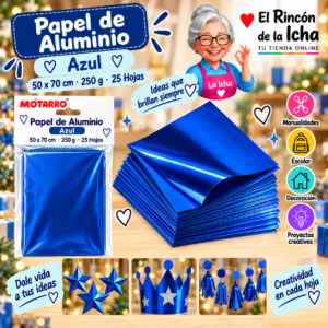 RI-0005757 Papel de Aluminio 50 x 70 cm 250 g Azul - 25 Hojas Motarro