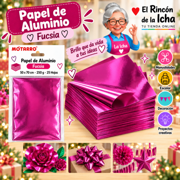 RI-0005758 Papel de Aluminio 50 x 70 cm 250 g Fucsia - 25 Hojas Motarro